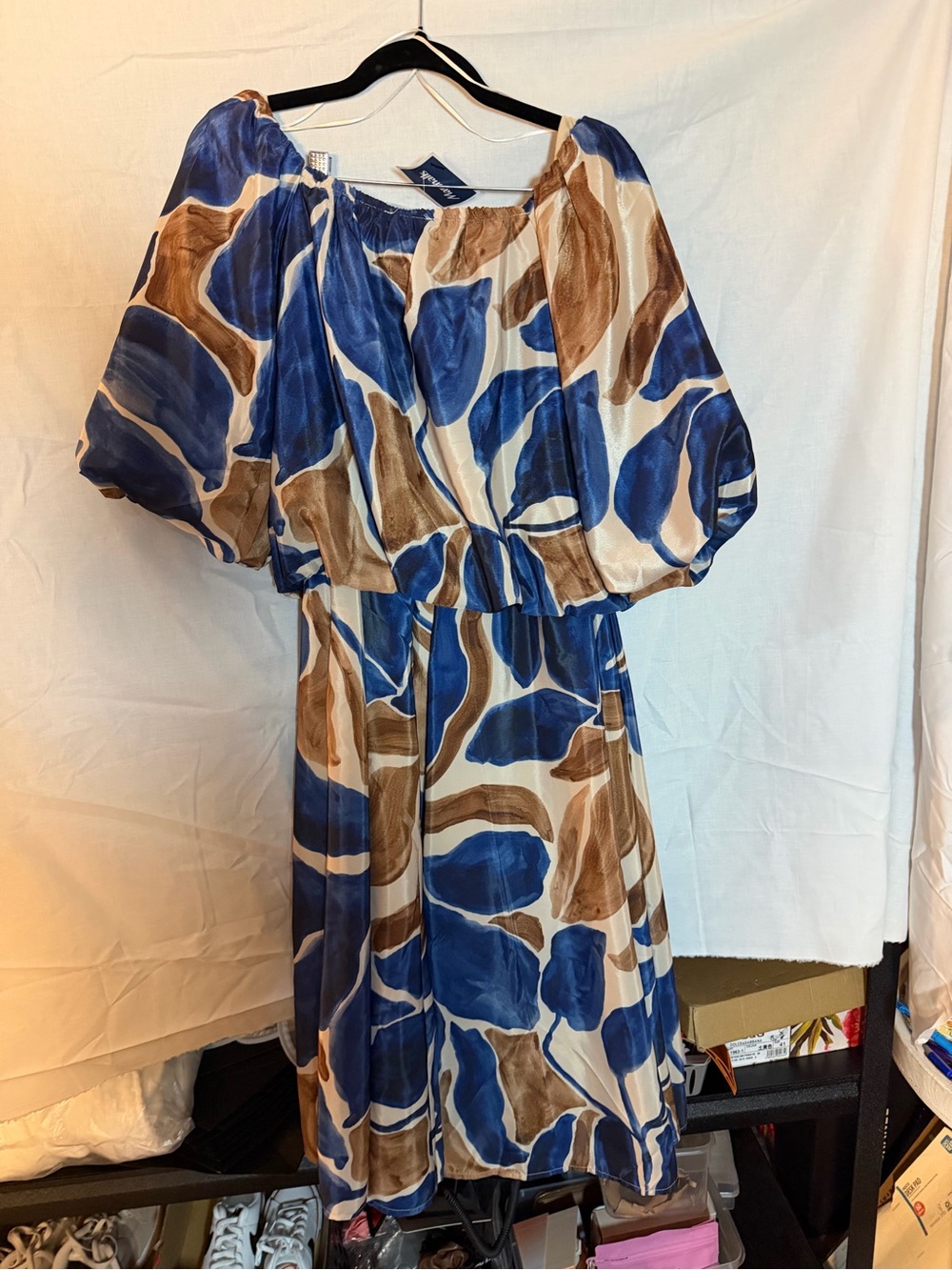 Blue and Brown Abstract Print Women's Skirt Set